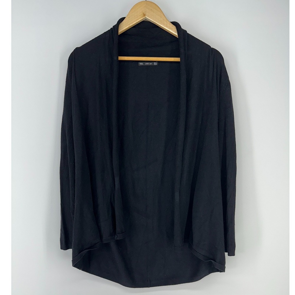 Zara Knit Cardigan Women Medium Black Open Front Shawl Collar Lightweight Draped